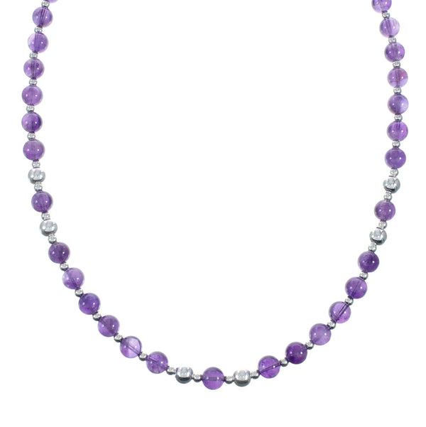 Native American Amethyst Bead Sterling Silver Necklace JX131103